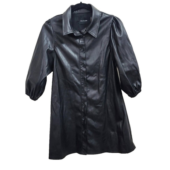 Dolce Cabo puff sleeve faux leather dress Color Black Size XS - Picture 3 of 14